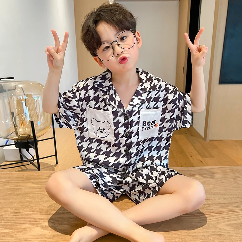 YUZHAOLIN/俞兆林卡通夏季男童睡衣冰雪丝短袖薄款男孩卡通家居服