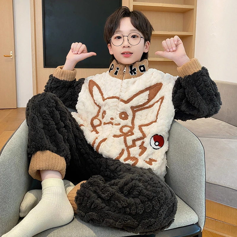 YUZHAOLIN/俞兆林卡通洋气小男孩秋冬款珊瑚绒外穿开衫睡衣两件套