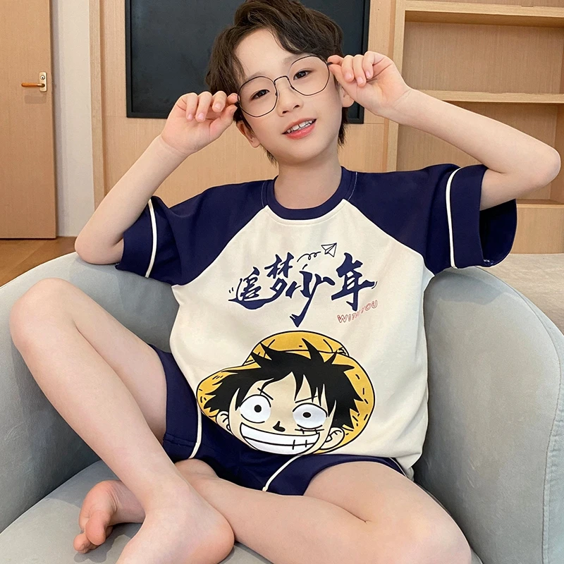 YUZHAOLIN/俞兆林男童睡衣青少年夏季新品纯棉圆领卡通家居服套装
