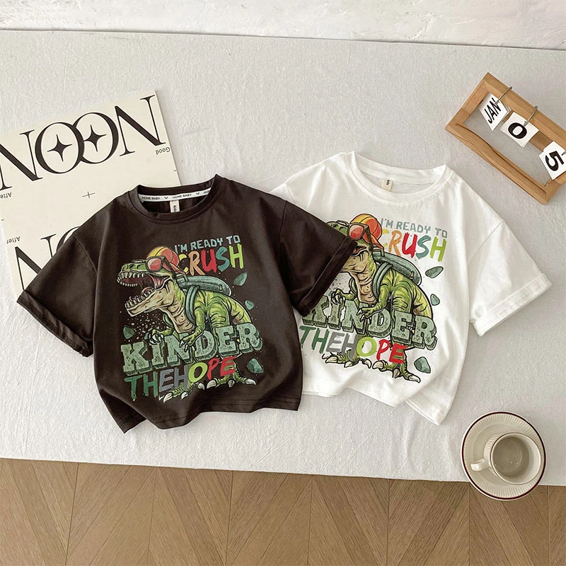 男童卡通恐龙t恤2025儿童短袖T恤宝宝圆领上衣男童夏装中小童童装