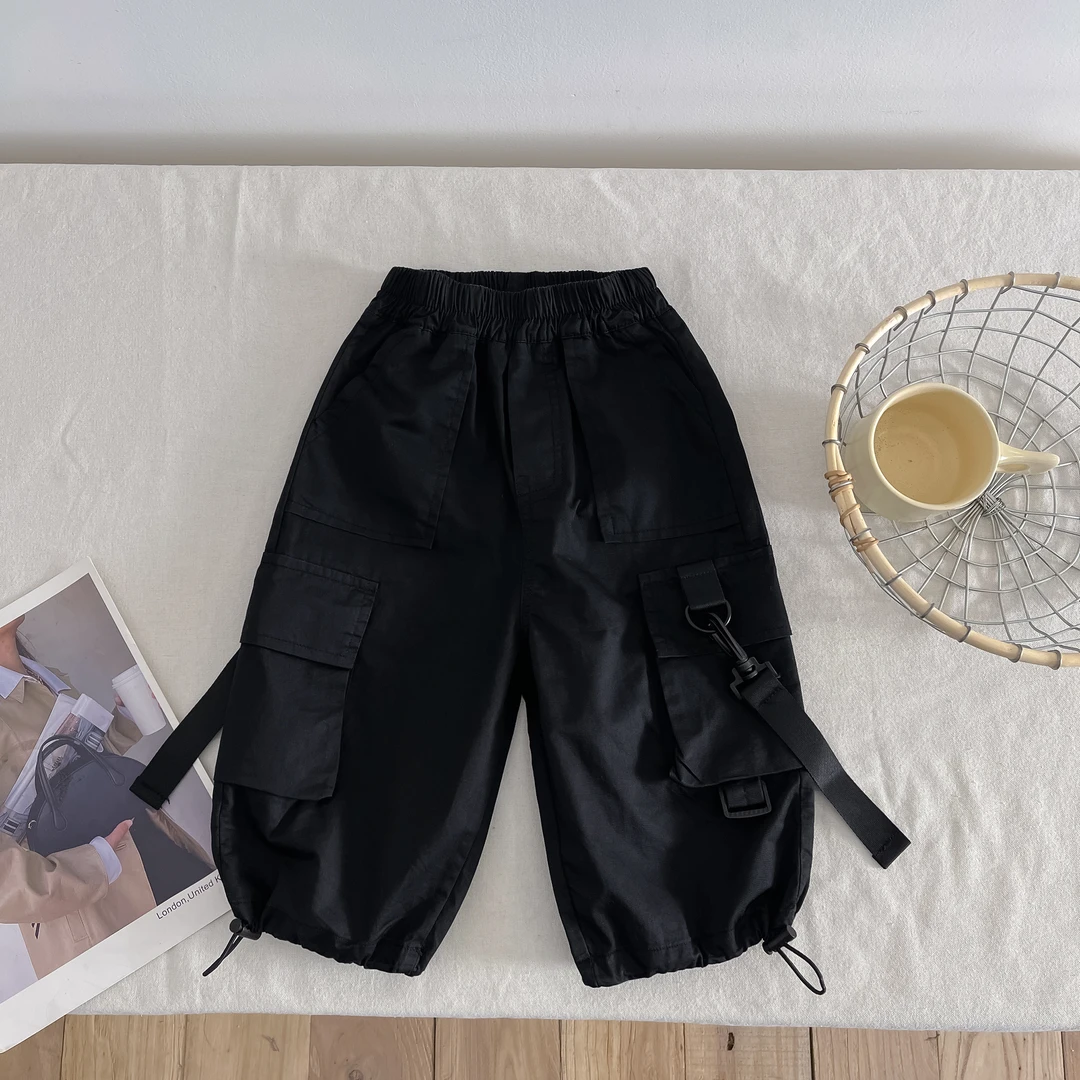 男童夏季新款纯色七分裤儿童夏季工装裤子夏装中小童男孩七分裤