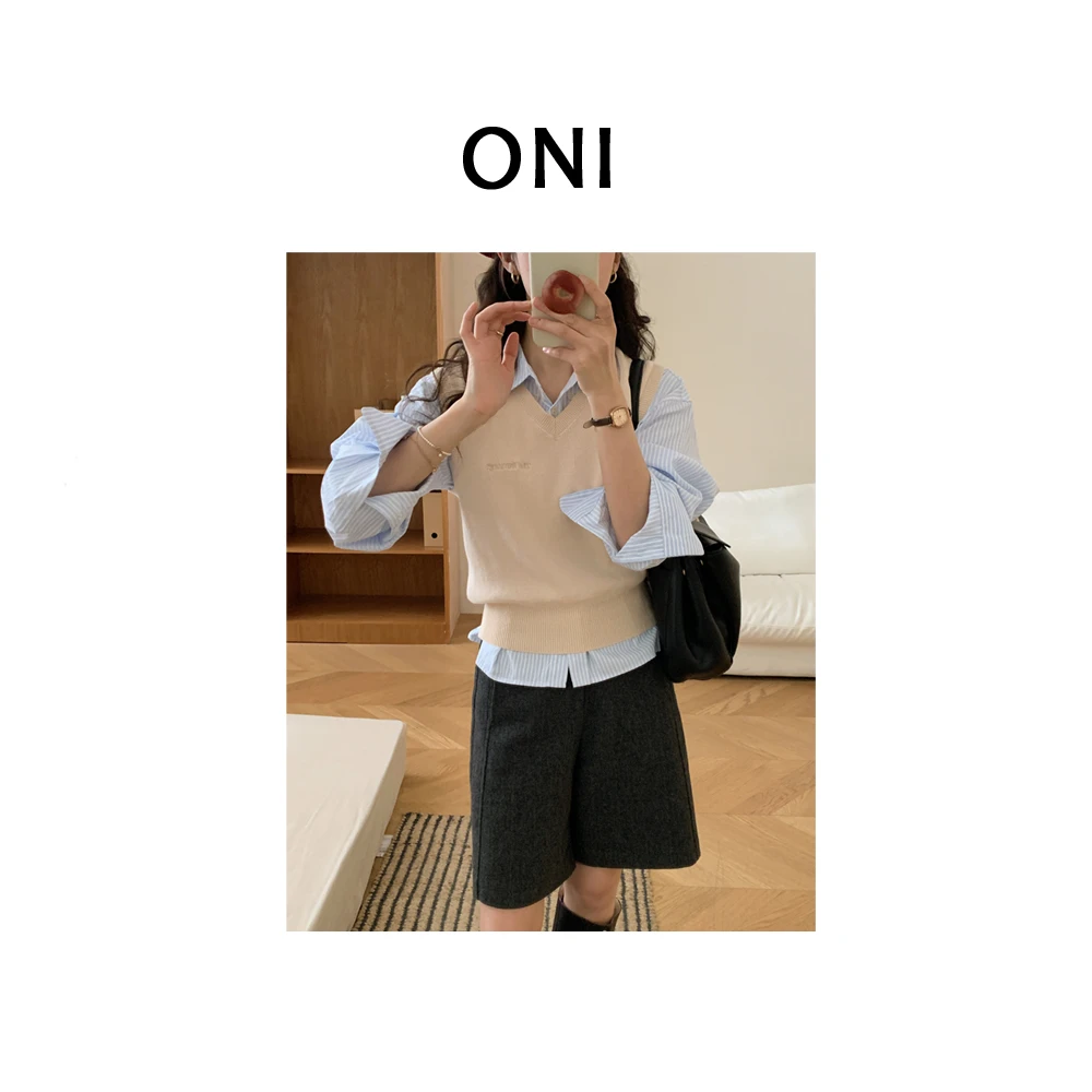 OUNI “ 兰鲁尔府“ Ba奶*~新款简约单排扣翻领衬衣上衣女