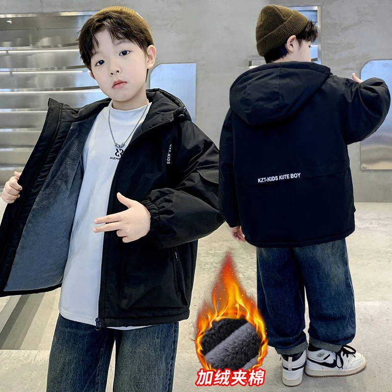 男童加绒外套秋冬款2024新款爆款儿童中大童男孩冬季加厚防风棉服