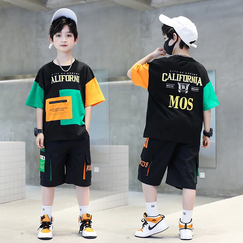 男童夏装套装2025新款小孩衣服儿童中大童男孩夏季潮酷痞帅两件套