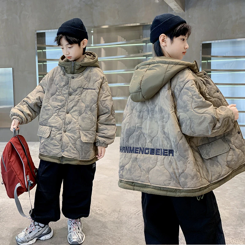男童冬装棉服6-12岁潮款2024洋气新款儿童冬季棉袄中大童夹棉外套