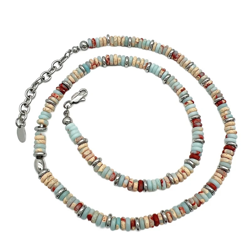 钛钢项链 欧美气质男女彩色寿山石头项链ins时尚串珠嘻哈小众同款