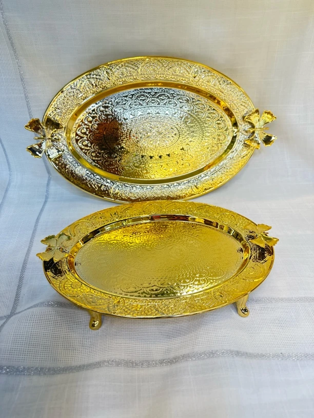 欧式轻奢金属浮雕电镀金色托盘装饰零食蛋糕盘不掉色不发黑patnus