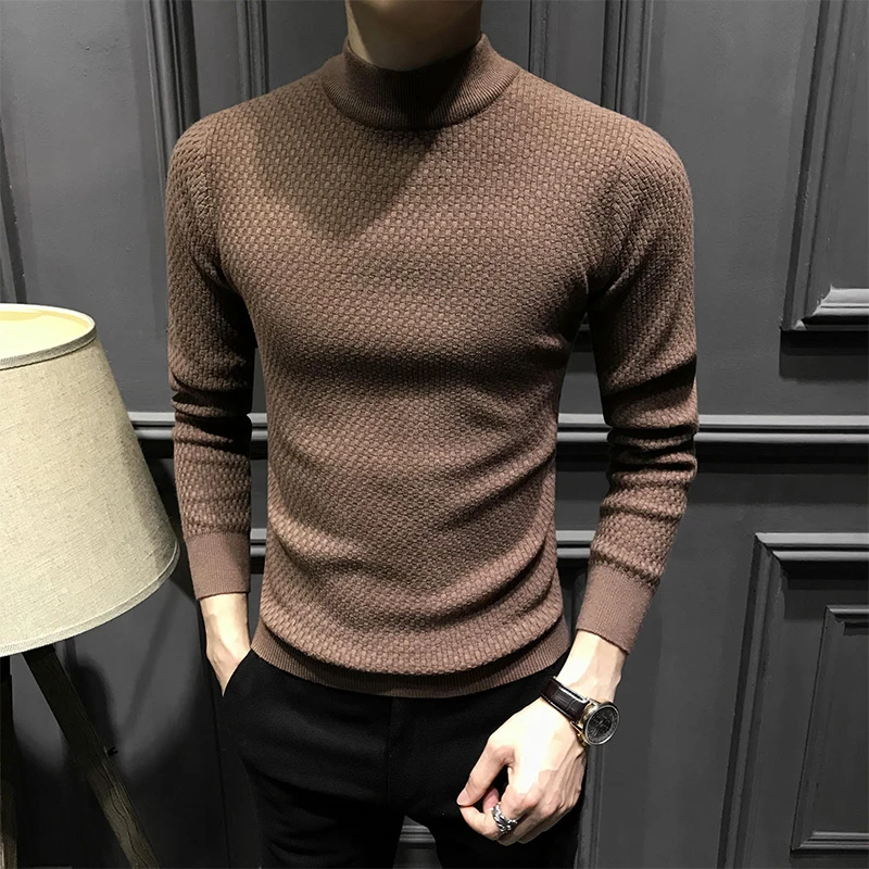 高级感半高领毛衣男秋冬款时尚百搭长袖针织打底衫男士修身毛线衣
