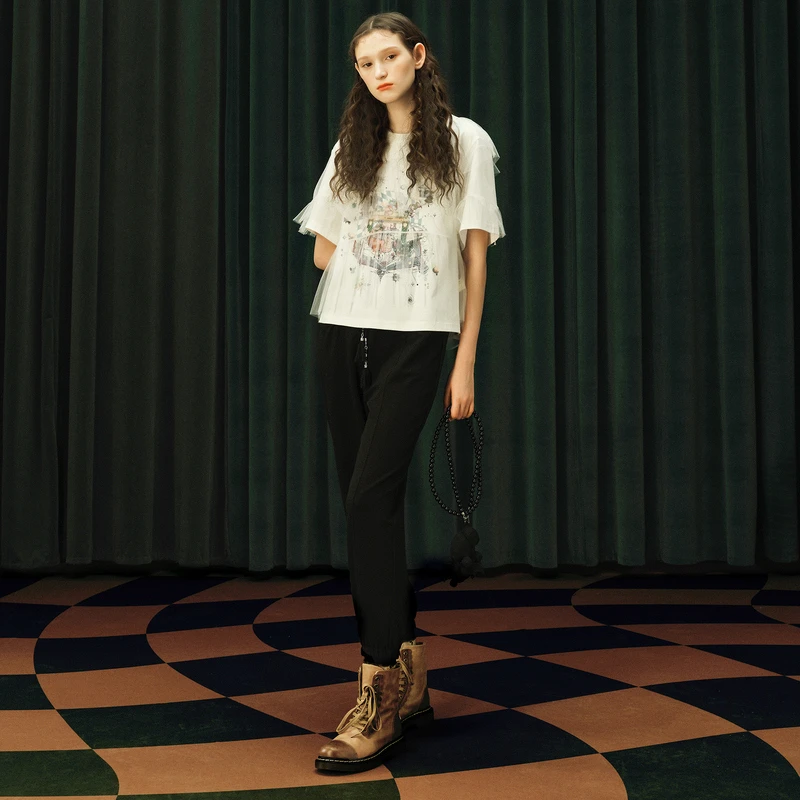 【邱莹莹专享】菀壹黑色休闲裤春装秋季新款九分裤子K78811231