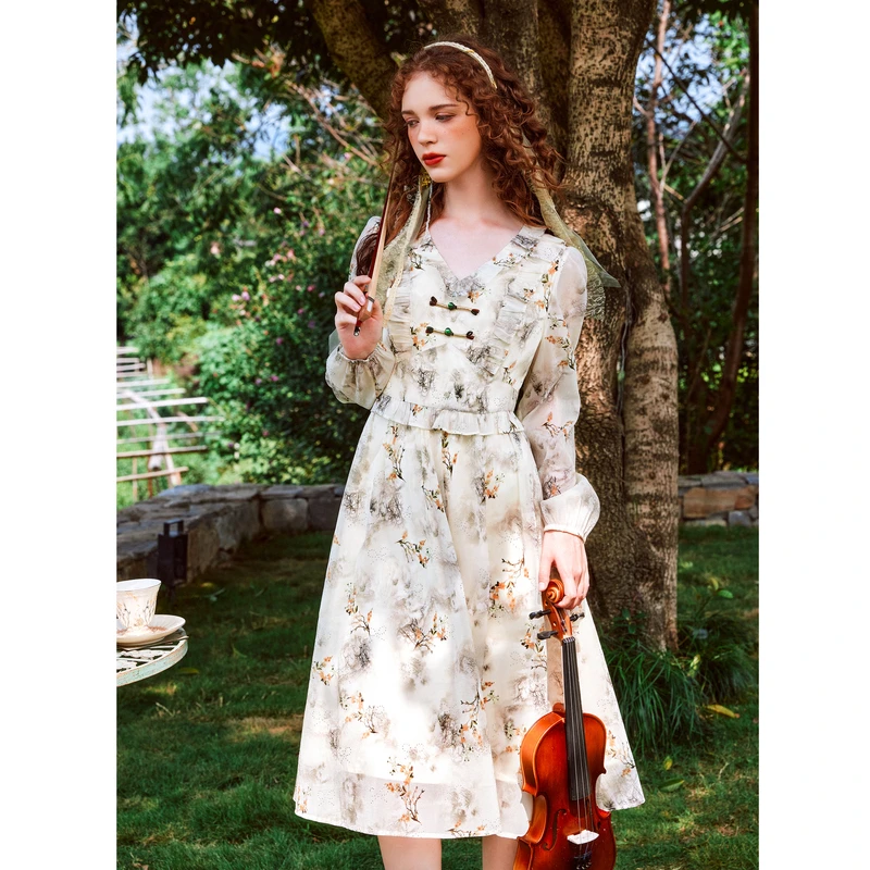 【小余专属】菀草壹新款新中式盘扣中长裙子Q04821419