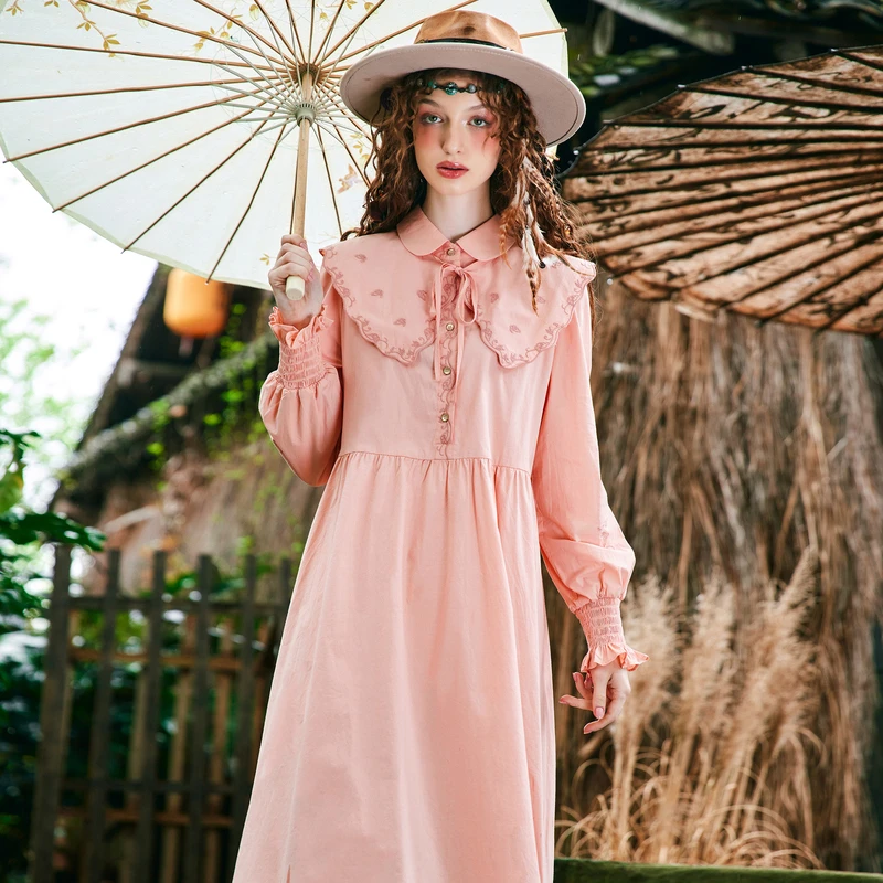 菀壹秋连衣裙娃娃领显瘦a字长裙Q06630331