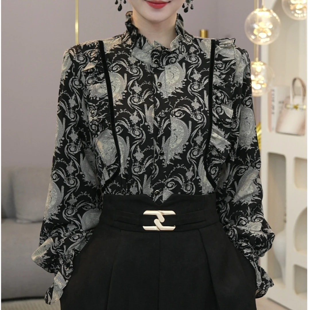 薄款现货2025春季【3796-1】轻奢高级时尚小众设计师复古百搭上衣女