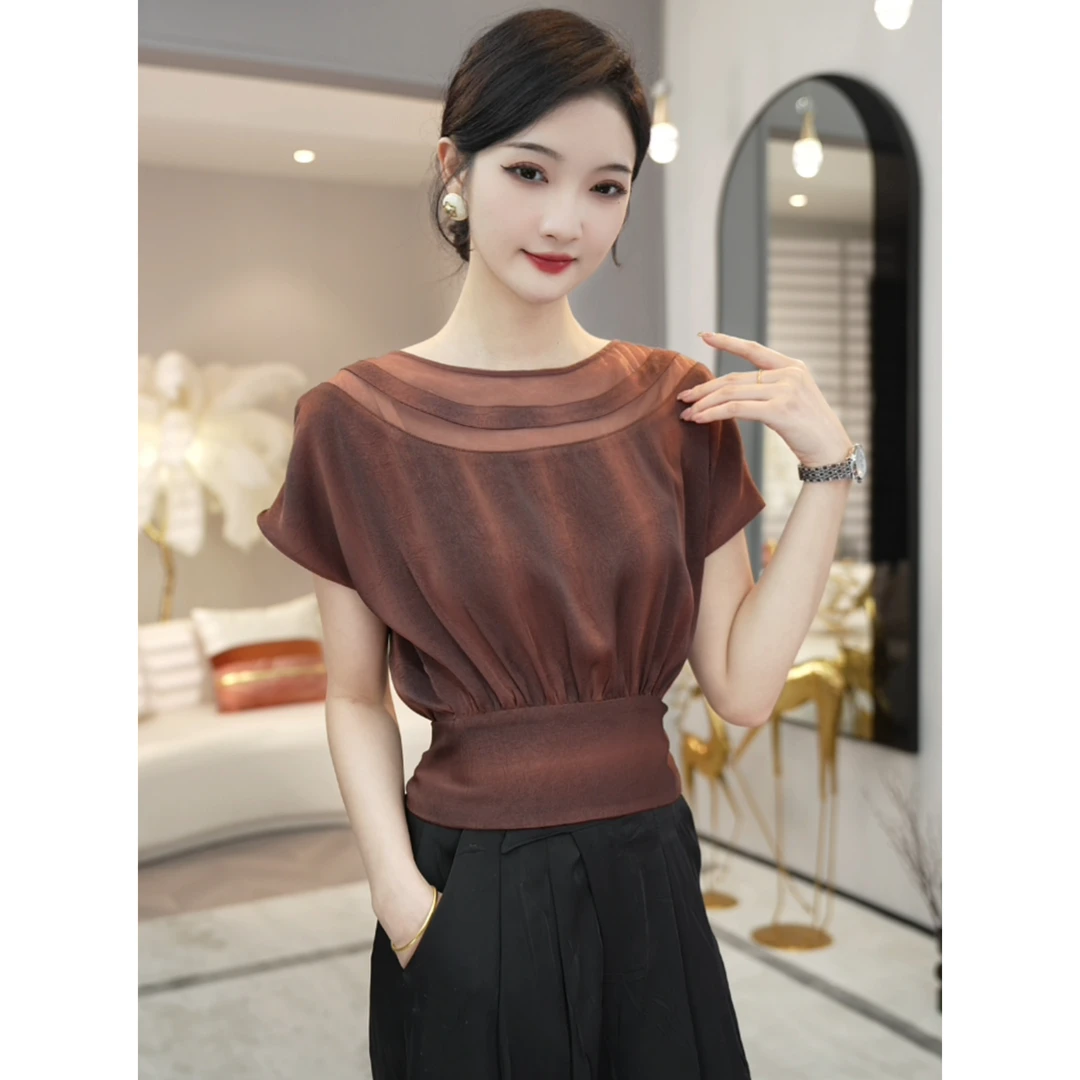 唐熹现货2025年夏季新款【Q24-X731】轻奢设计感红色短袖衬衫上衣女