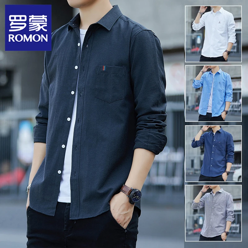 罗蒙秋季新款衬衫男士长袖春秋免烫工装衬衣男装百搭修身休闲寸衫
