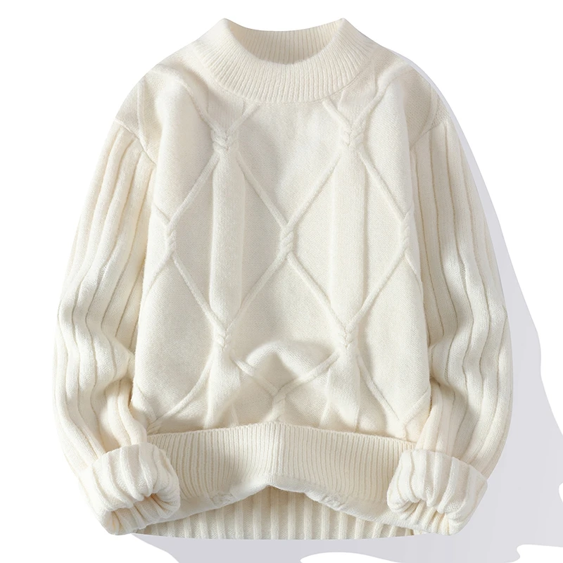 纯色圆领男士扭花保暖毛衣2023秋冬季新款青年韩版潮流针织打底衫