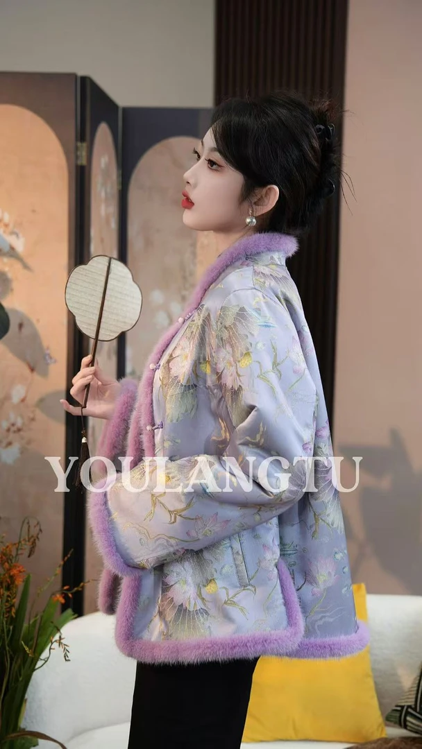 九亿锦【皮草穿搭】玲珑系列 新中式国风双面穿冬季皮毛一体外套