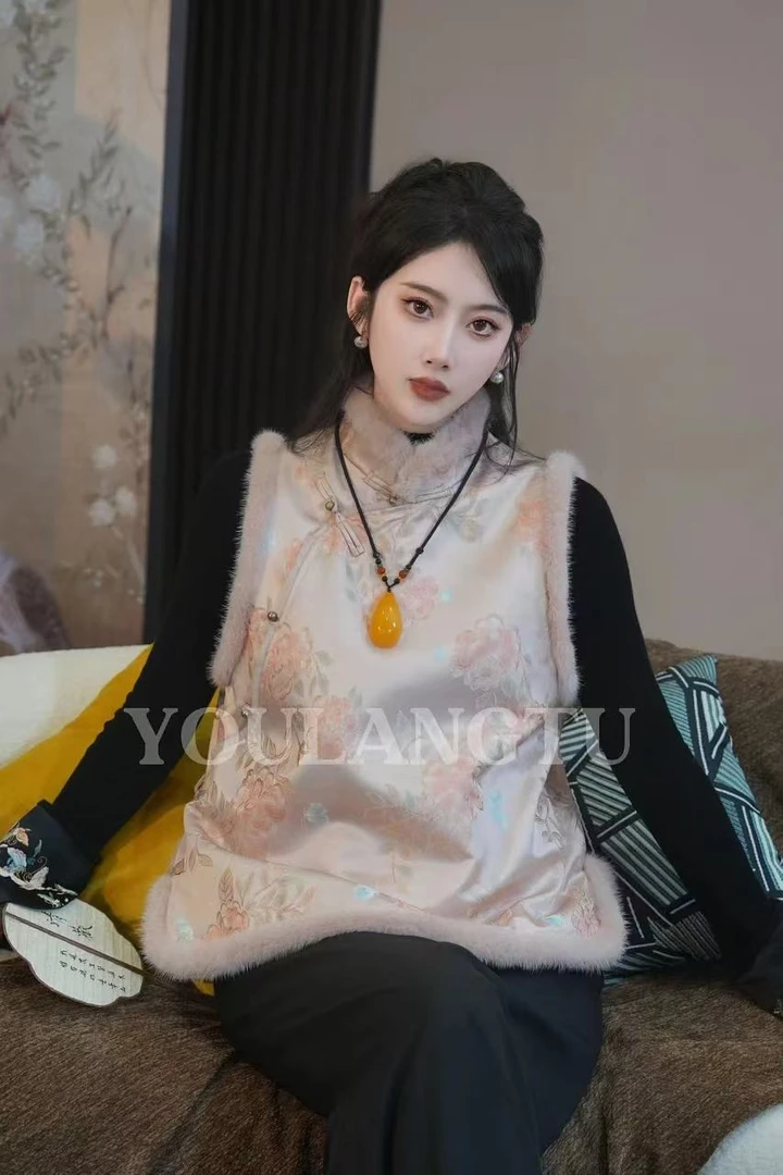 【皮草穿搭】 桃夭 新中式国风冬季新款皮毛一体短外套马甲