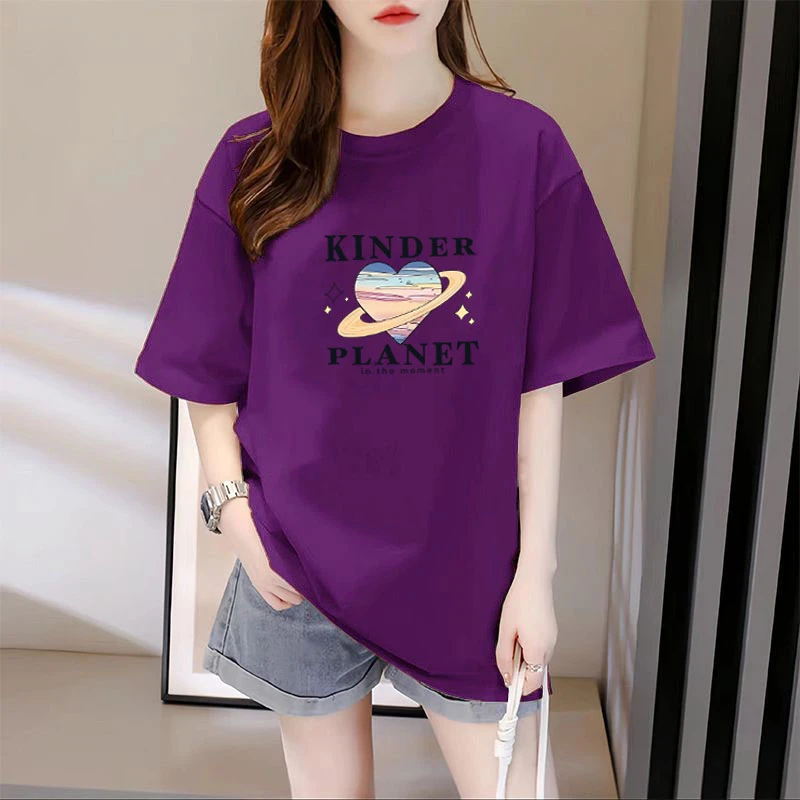 纯棉短袖t恤女夏季新款韩版宽松印花大码百搭显瘦圆领上衣打底衫