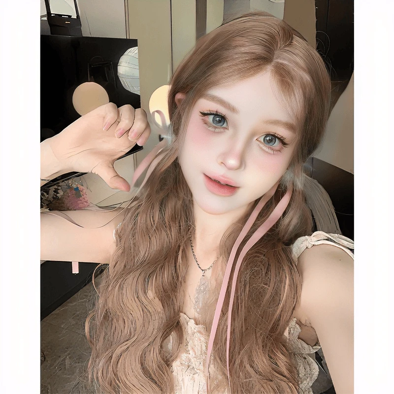 【doll】假发豆沙粉长卷发气质减龄公主羊毛卷仿真假发全头套