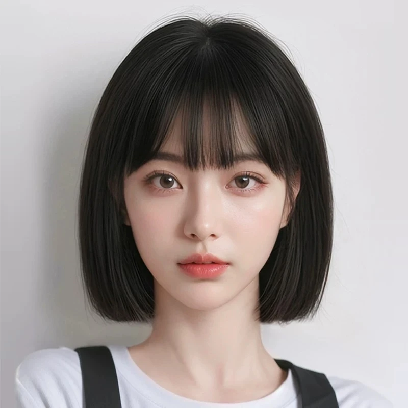 【黑茶短发】亦朵假发短发网红日常自然刘海仿真头皮洋气全头套