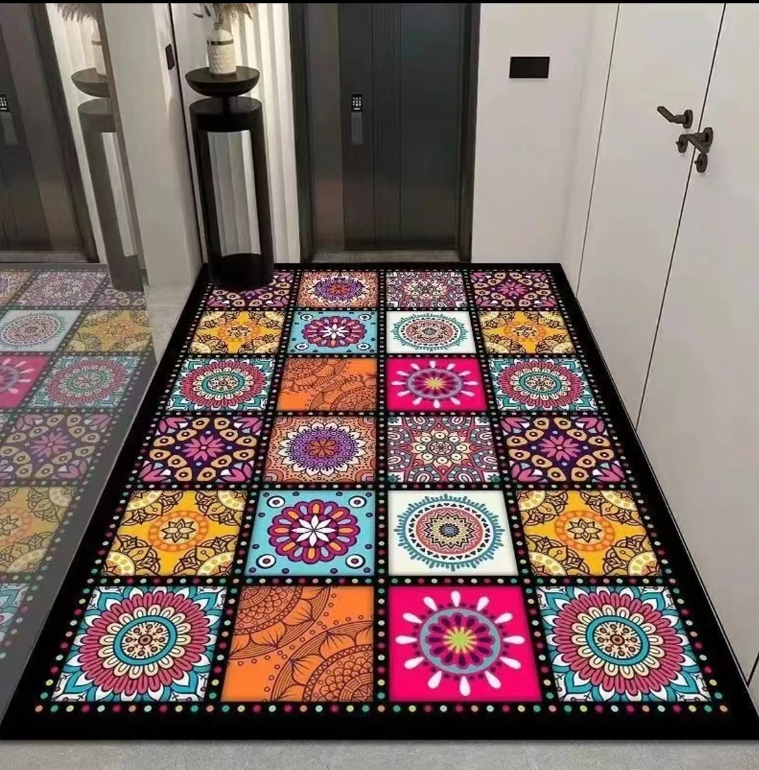 复古炫彩波斯门厅玄关地毯地垫升级水晶绒家用裁剪入户门垫 Z819