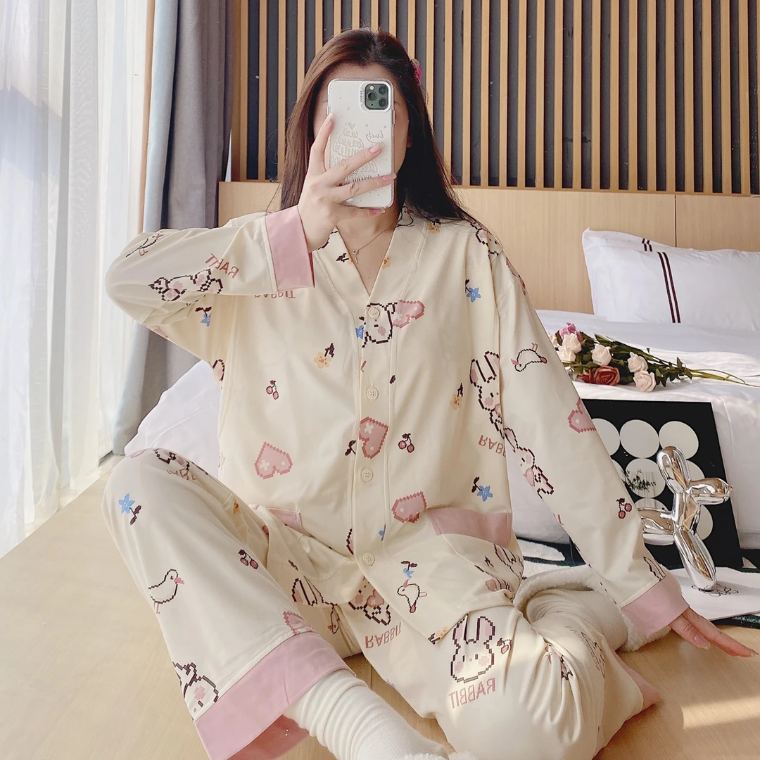 【带胸垫】纯棉月子服春秋夏季孕妇产妇云感棉薄款睡衣喂奶哺乳套装