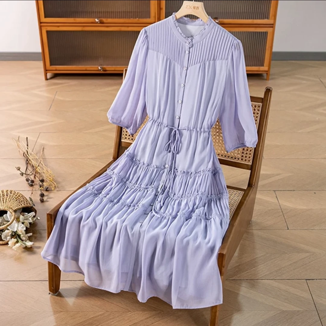 【艺朵】桑蚕丝气质优雅显瘦中式连衣2Q259