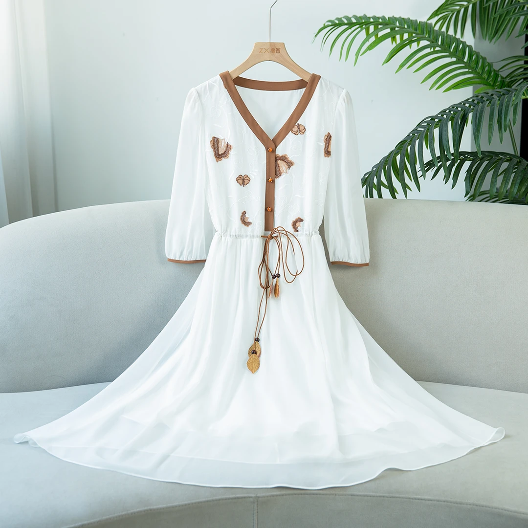 ZHUOXI/着西着西原创重磅100桑蚕丝连衣裙G02B528