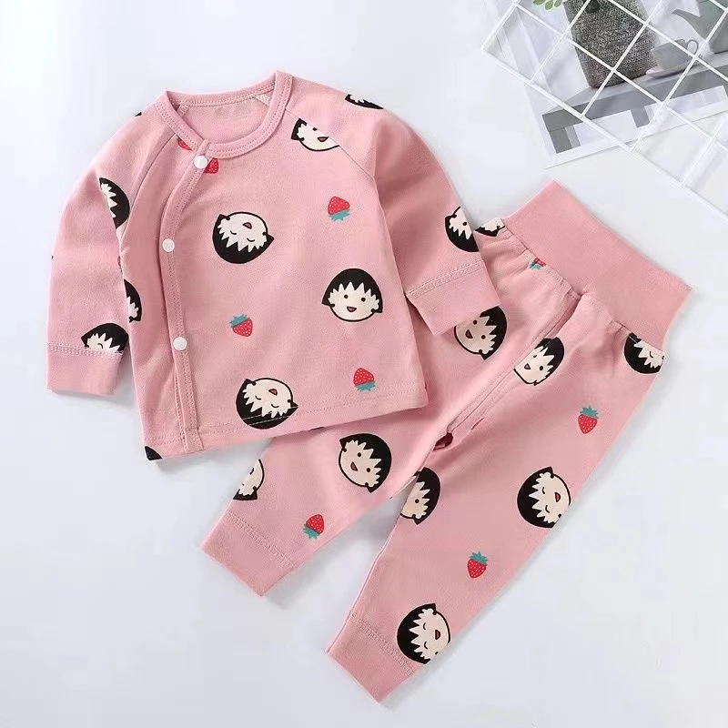 儿童纯棉无骨缝制高腰护肚套装男宝女宝可爱卡通春秋分体两件套