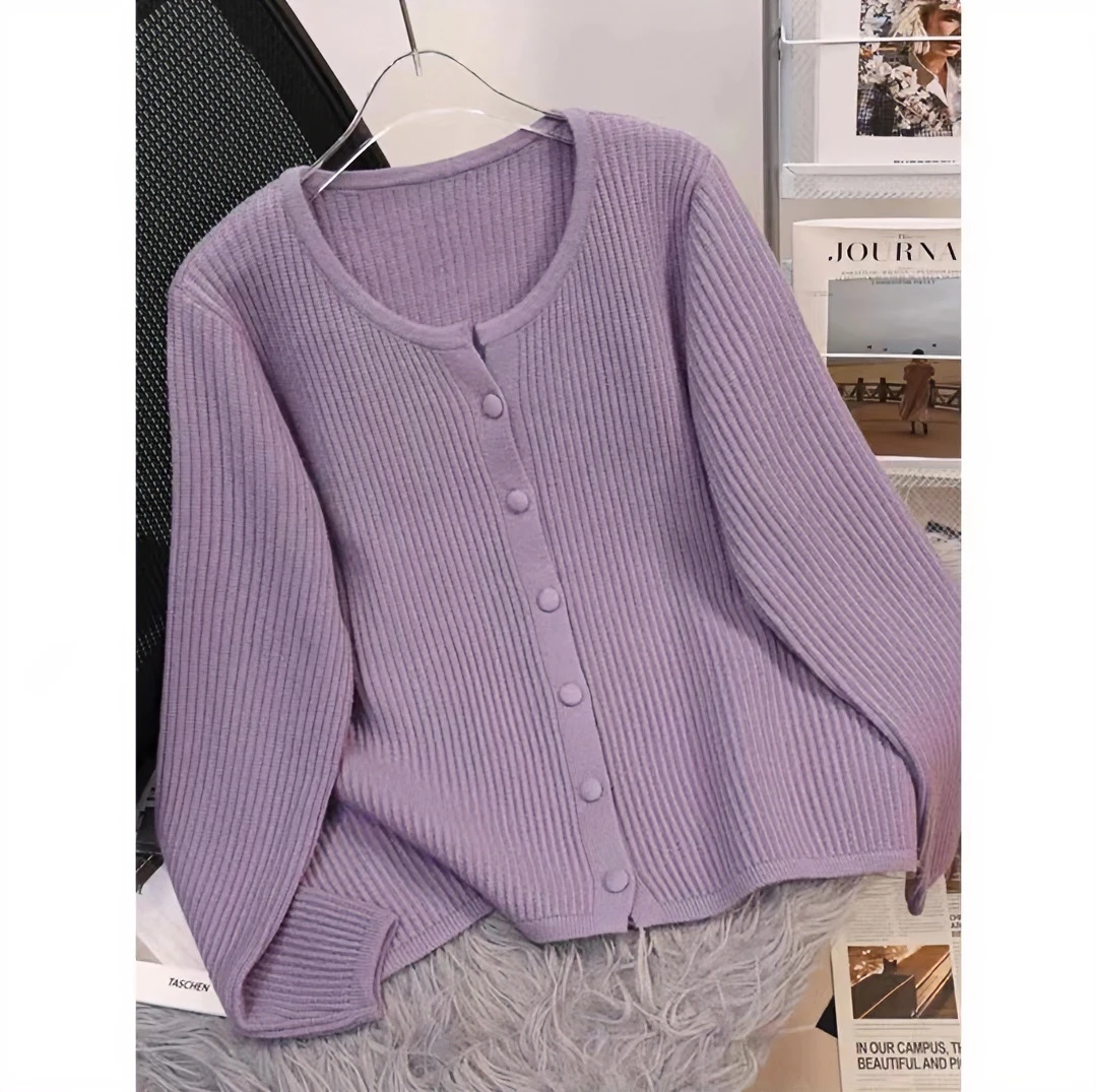 【莫奈紫】秋冬秋季V领新款长袖针织衫开衫时尚百搭气质上衣女