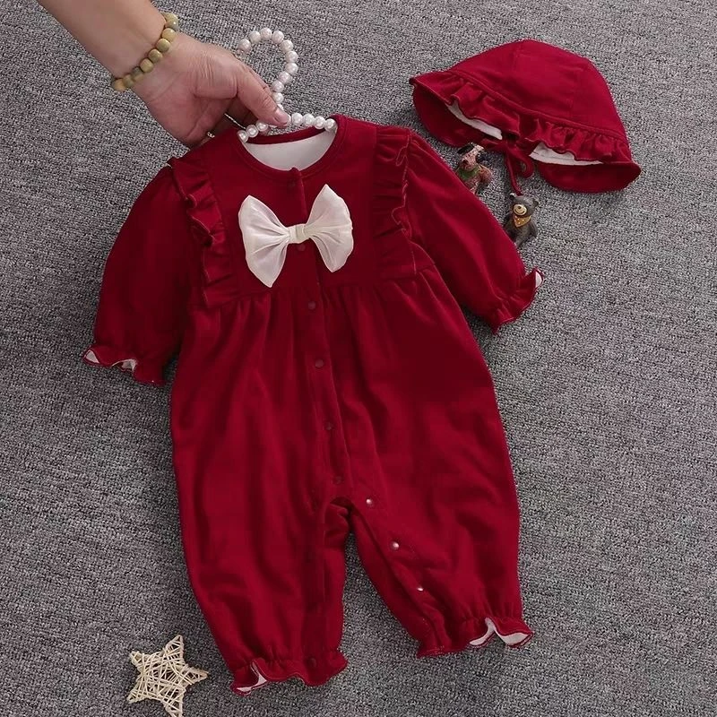 女宝宝冬装新生百天满月婴儿衣服秋冬连体衣套装冬季周岁外出儿童