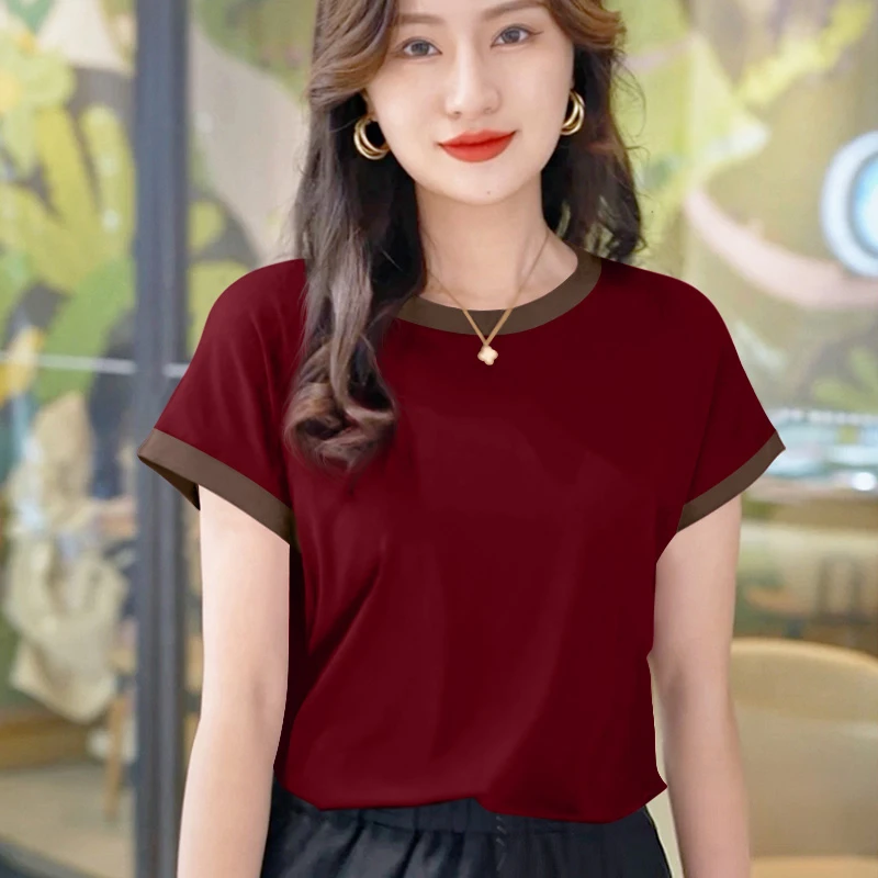 夏季显瘦纯色百搭短袖2025年春夏季时尚气质圆领女士螺纹打底T恤