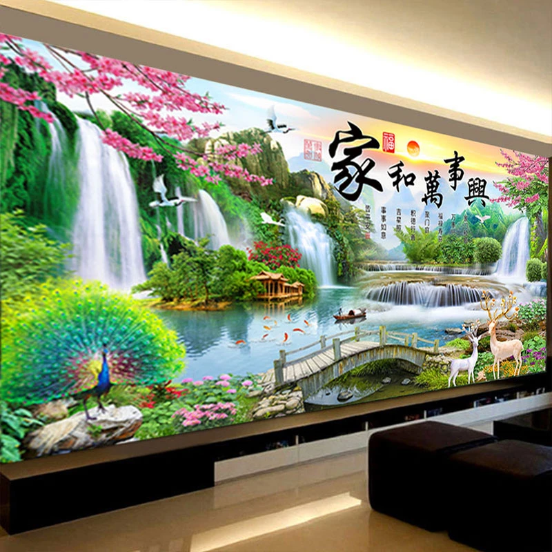 5D钻石画家和万事兴流水生财5D钻石画满钻客厅大画手工diy贴钻