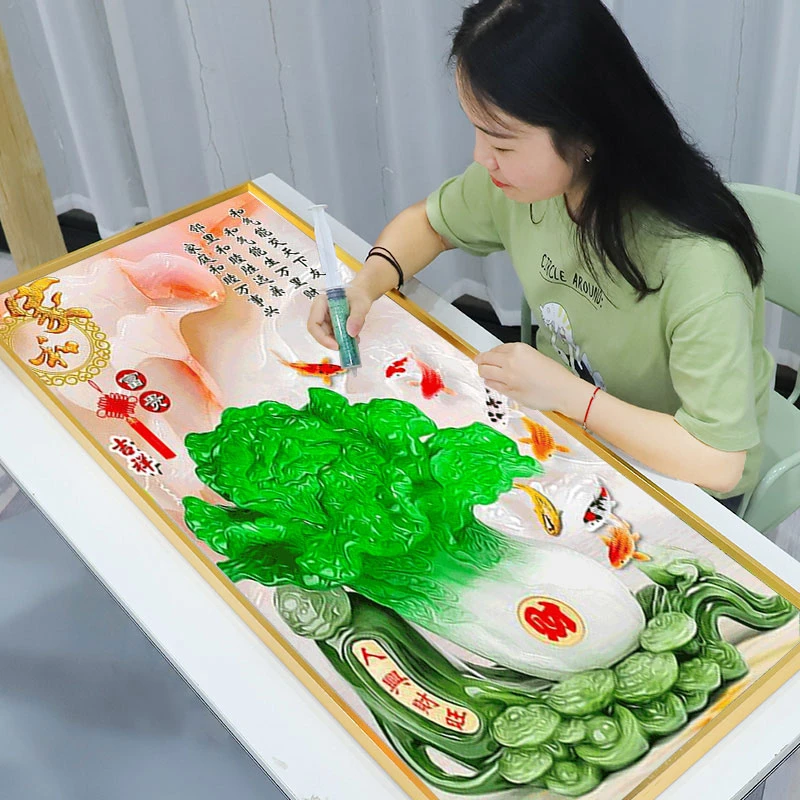 5D钻石画新款白菜玄关百财家和富贵九鱼聚财图竖版手工点钻贴钻綉