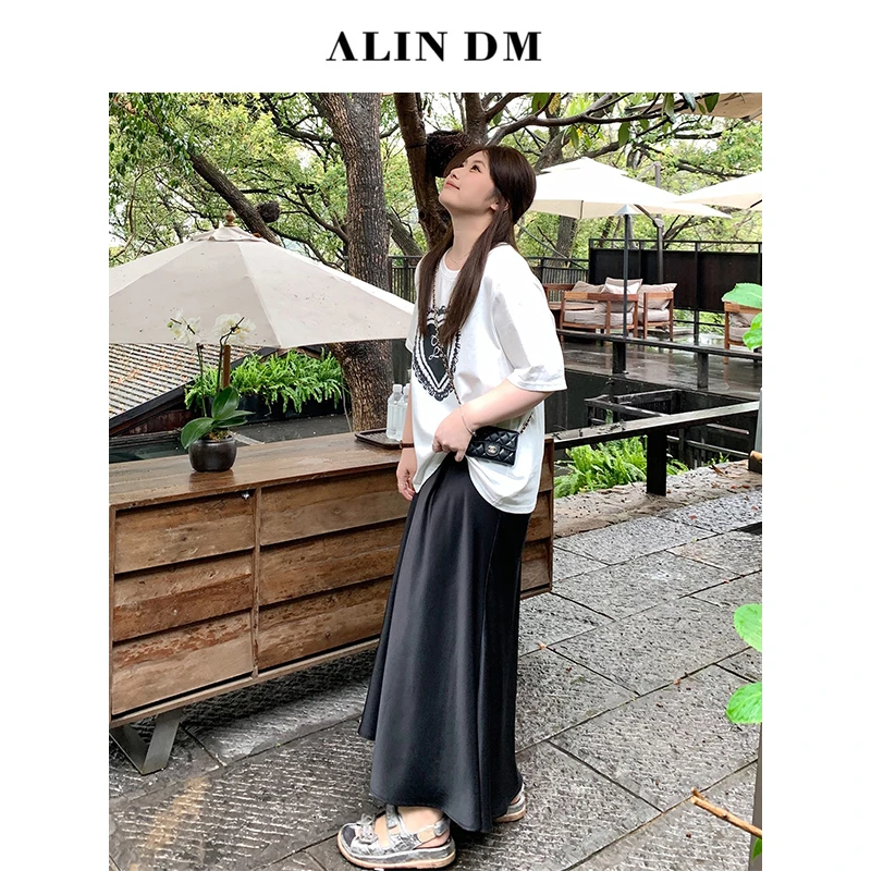 ALINDM【爱意循环】大码微胖mm宽松显瘦短袖百搭正肩圆领T恤 KG3720