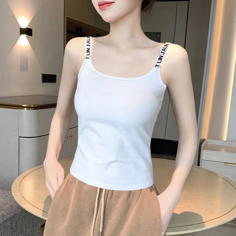 浪莎黑色小吊带短款背心女夏外穿2025设计纯棉紧身显瘦内搭