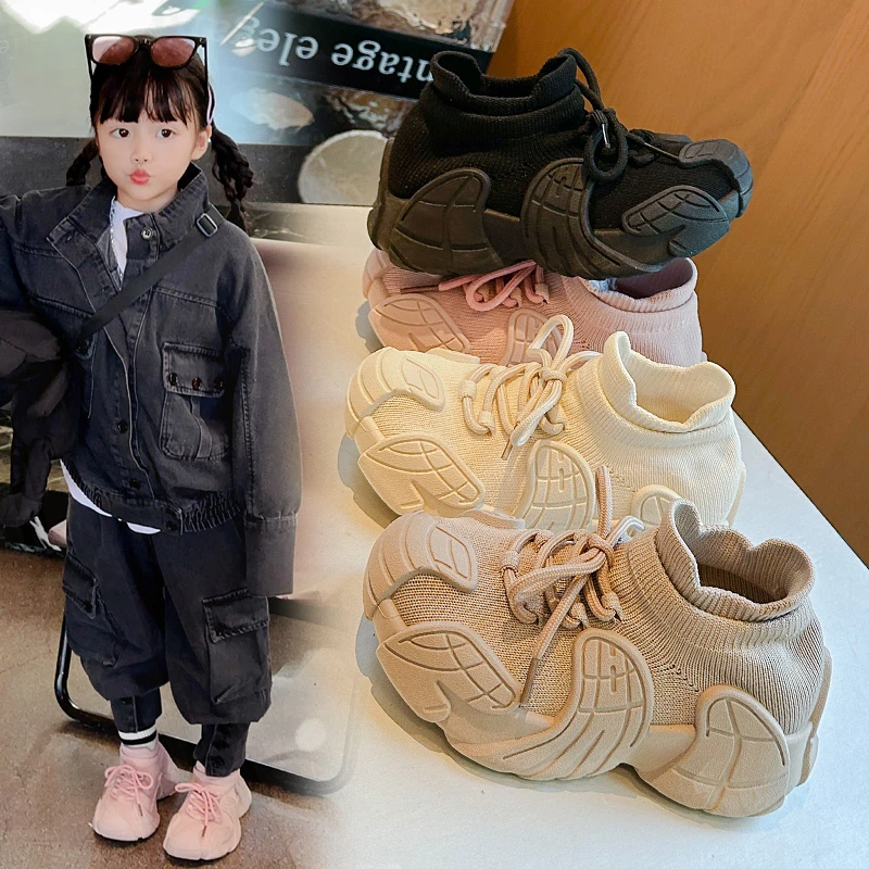女童袜子鞋秋季2024新款儿童运动中大童女孩老爹网鞋飞织软底百搭