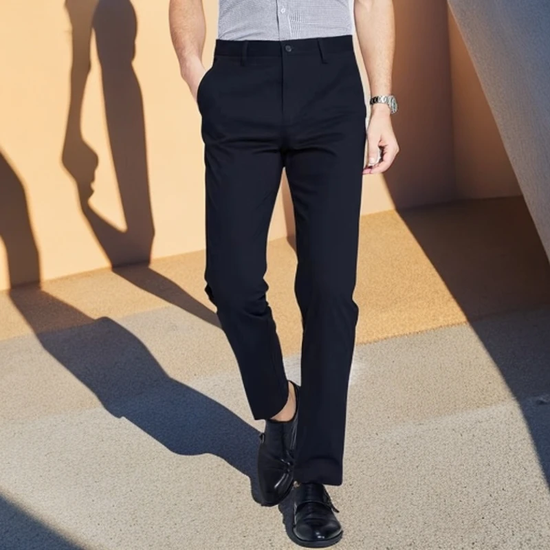 【甄选休闲裤83308】男士轻奢春秋商务经典百搭小直筒黑色休闲长裤