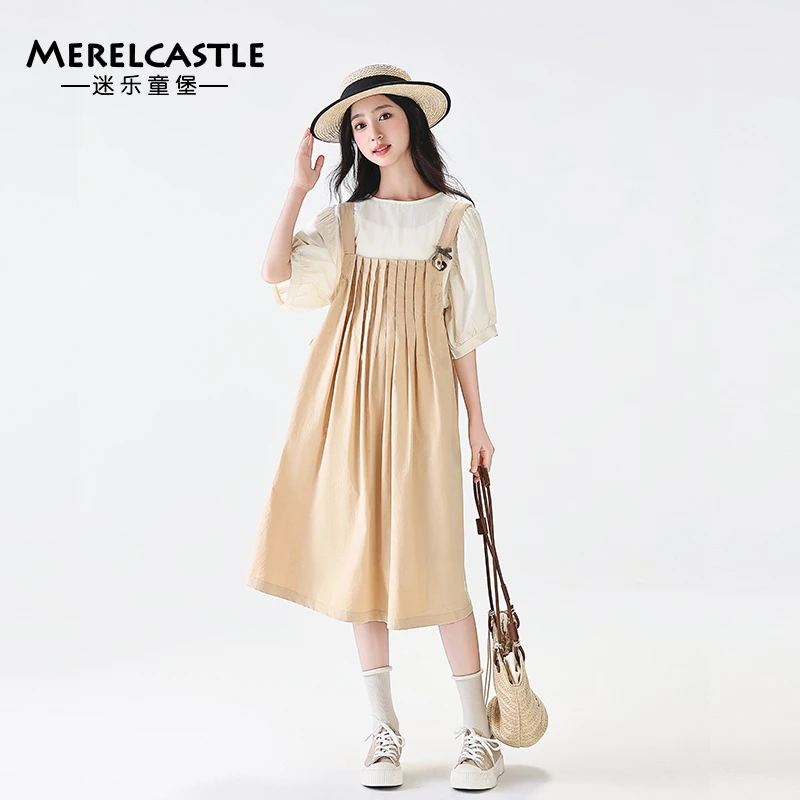 C3613女童夏季背带裙套装新款儿童洋气短袖大童时尚裙子两件套