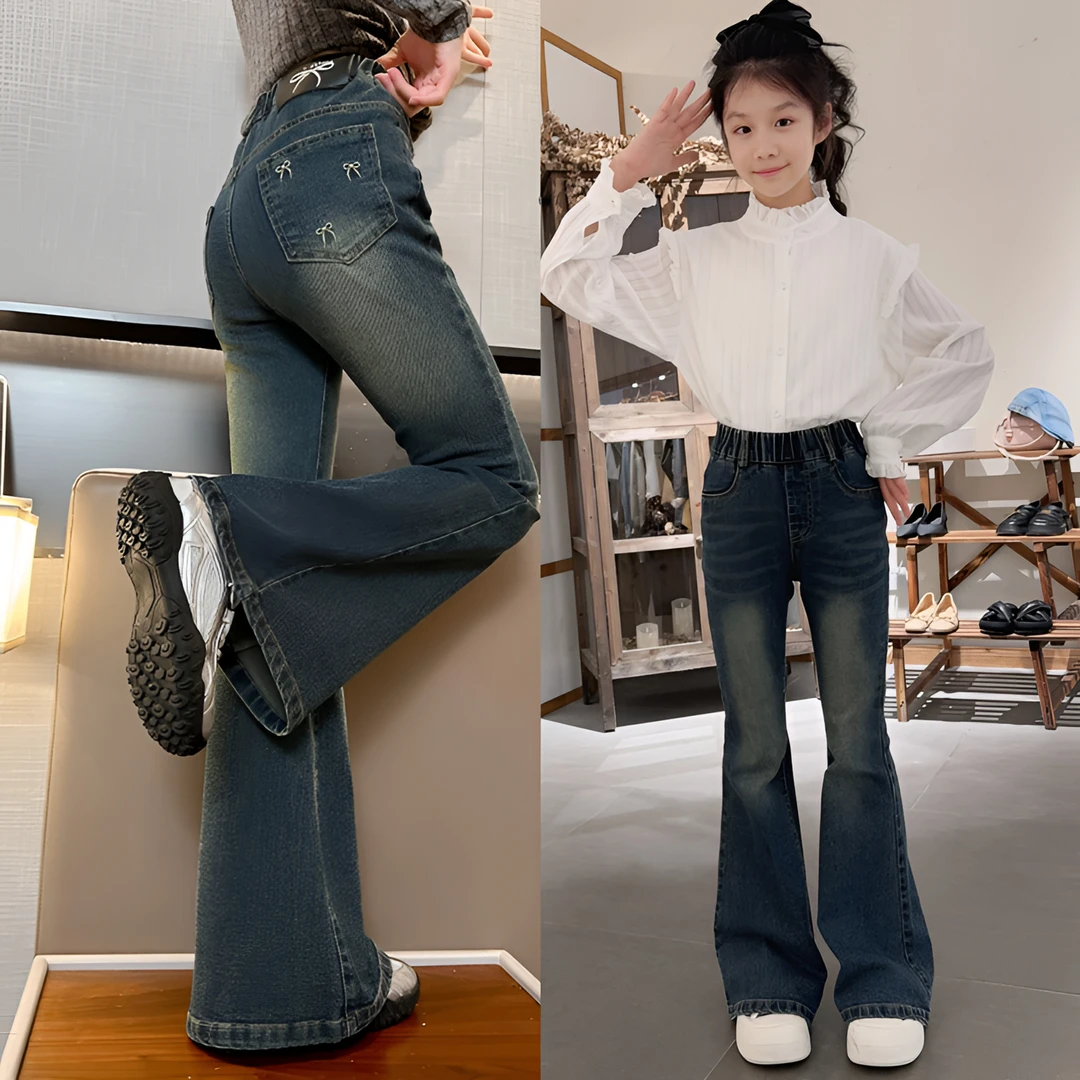 女童牛仔喇叭裤洋气2024新款秋装儿童裤子微喇韩版女孩春秋修身裤