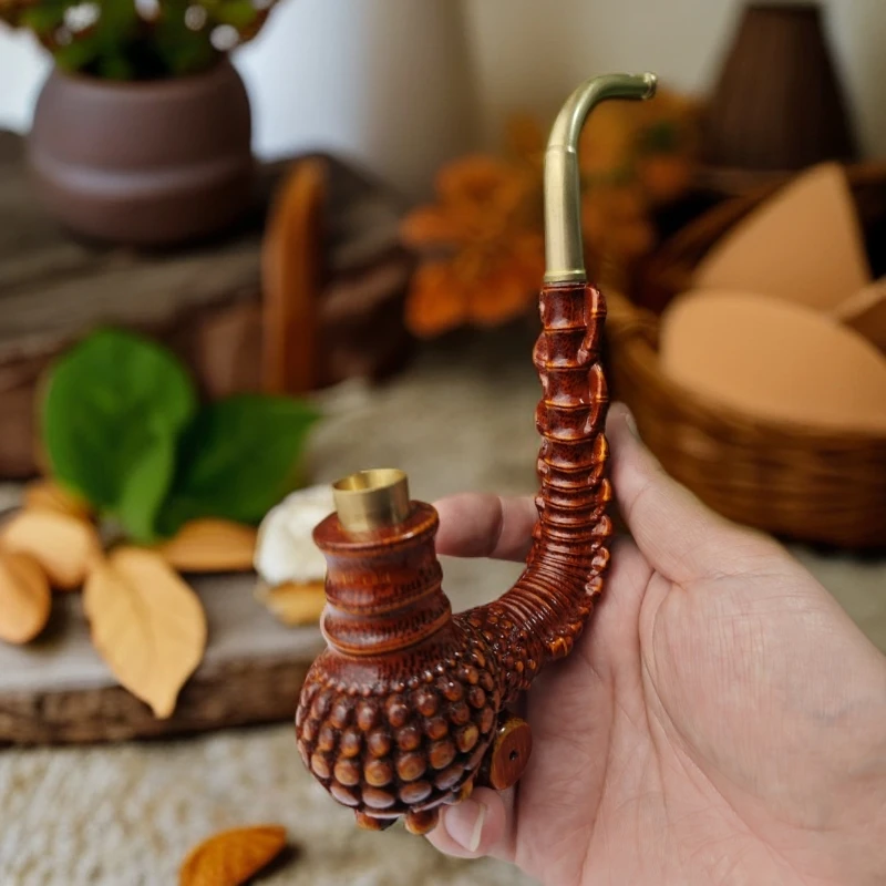 贵州民间传承世家老手艺精雕实心竹分体带翅膀精品烟杆高约19公分