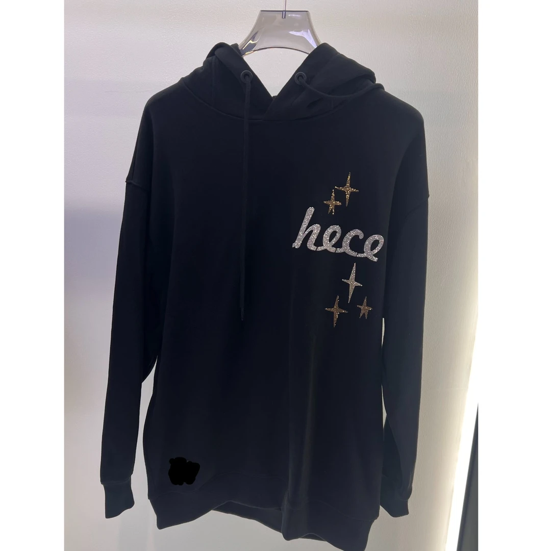 时尚潮牌三色虎头字母烫钻黑色连帽卫衣T21112C6056