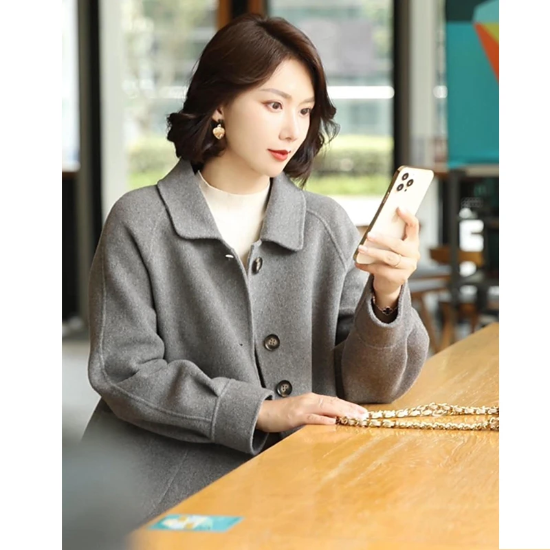 流行双面呢大衣中长款新款羊毛时尚毛呢外套女2023韩版宽松热力感