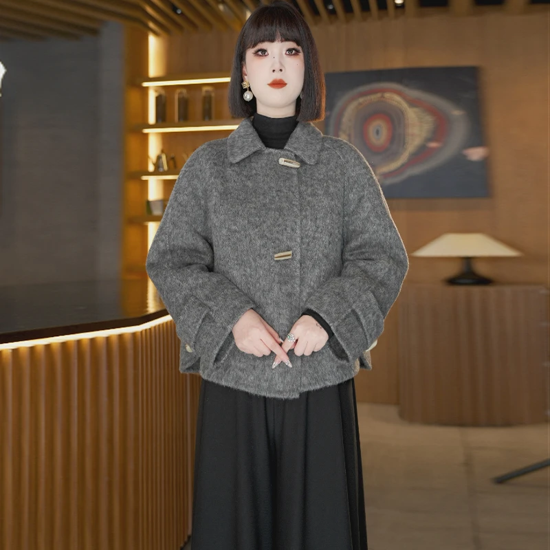 2024年秋冬季新款鹅绒内胆双面呢大衣女小个子毛呢羊毛外套