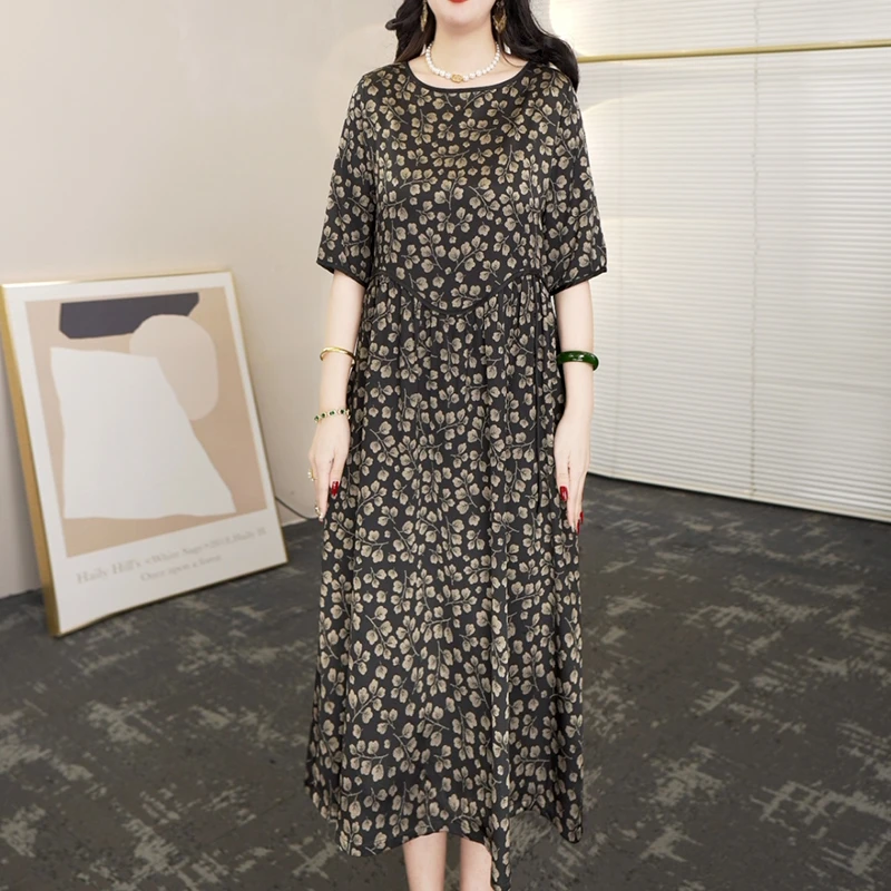 夏新款七夕浪漫大牌杭州丝绸真丝连衣裙女气质妈妈碎花桑蚕丝裙子