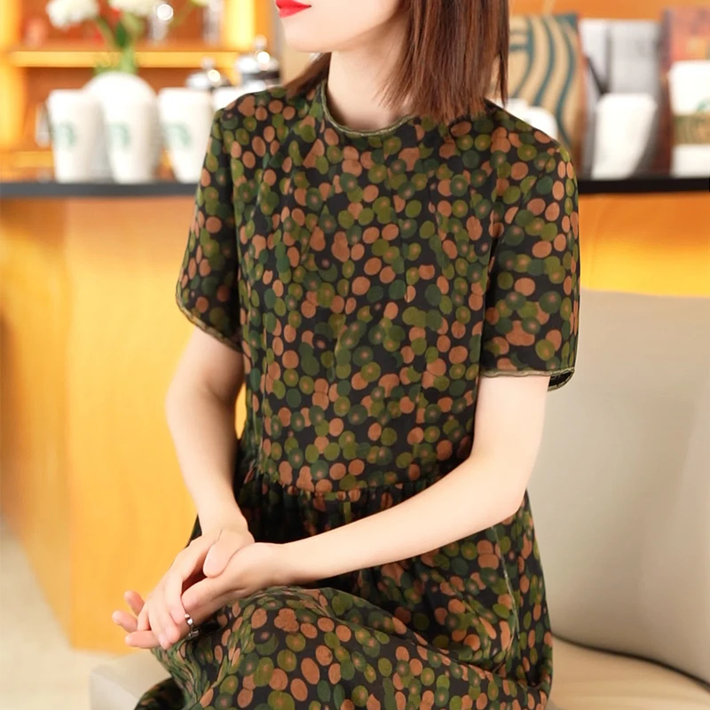 七夕浪漫大牌杭州真丝连衣裙女气质妈妈香云纱桑蚕丝裙子