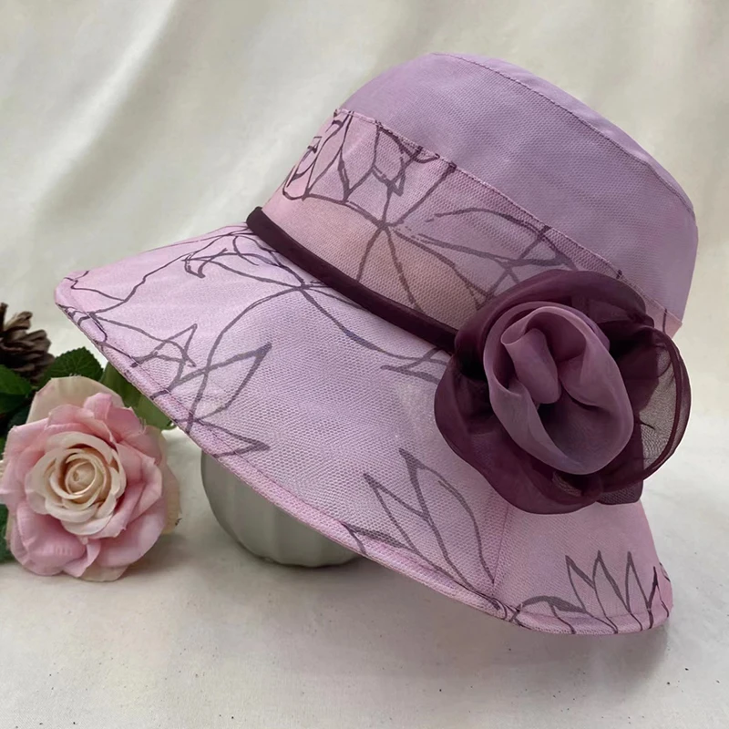 2023夏季新款时尚遮阳帽洋气妈妈帽子减龄气质桑蚕丝