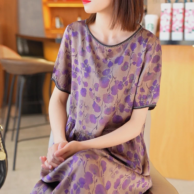 夏季新款七夕浪漫大牌杭州丝绸真丝连衣裙女气质妈妈桑蚕丝裙子