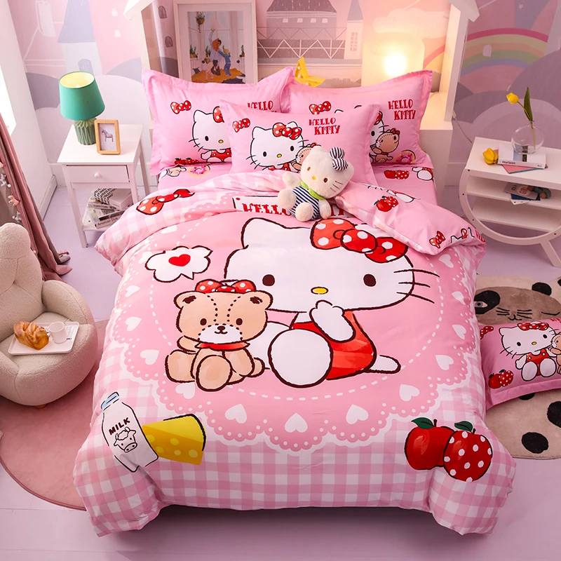 磨毛全棉可爱粉嫩kitty被套AB版