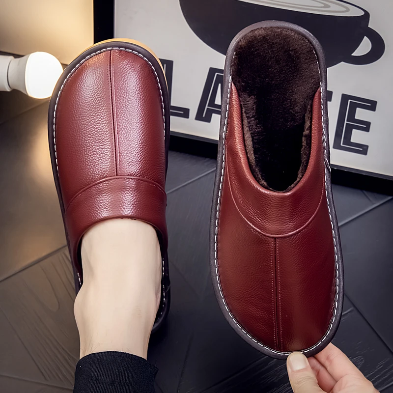 【头层牛皮】真皮棉拖鞋男女冬家用防滑室内加绒加厚保暖防水皮拖鞋